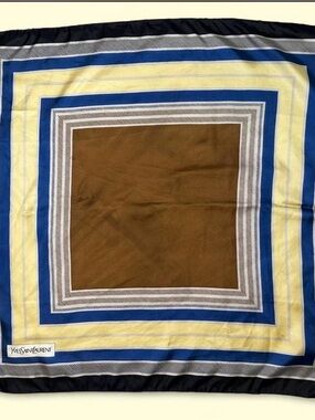 Yves Saint Laurent Silk Scarf in Blue, Yellow & Cream